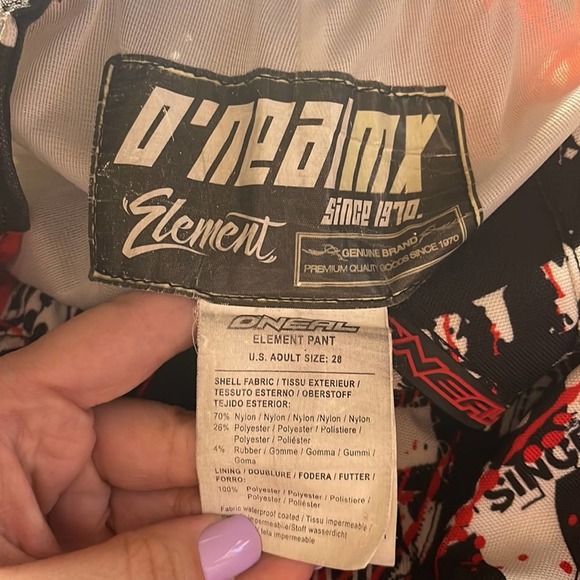 O'Neal MX Motocross Black, Red and White Element Pant Men's Size 28 - Picture 8 of 8